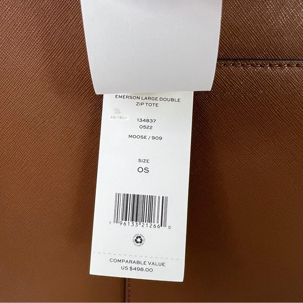 Tory Burch Emerson Large Double Zip Tote & Emerson Slim Wallet In Moose Brown - Picture 12 of 16